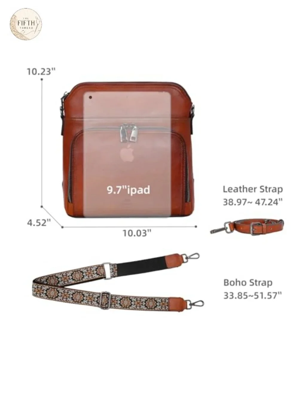 Leather Crossbody Bag with Built-in Wallet & Adjustable Straps